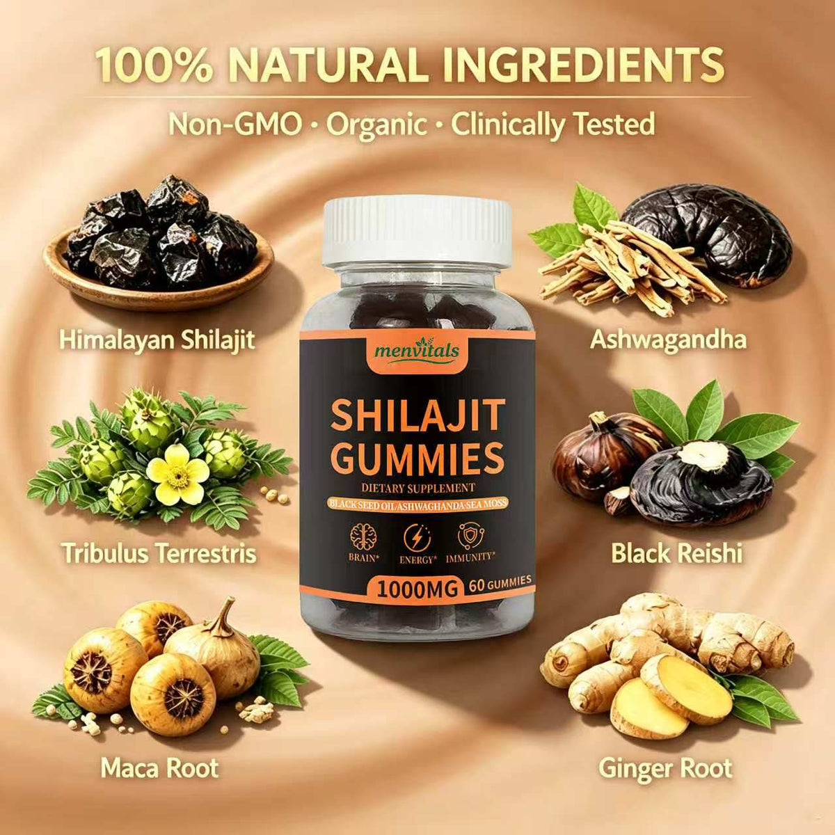 Menvitals Premium Shilajit Performance Gummies | Energy, Stamina & Endurance |100% Natural | FDA&GMP&Halal