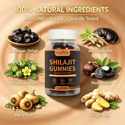 Menvitals Premium Shilajit Performance Gummies | Energy, Stamina & Endurance |100% Natural | FDA&GMP&Halal