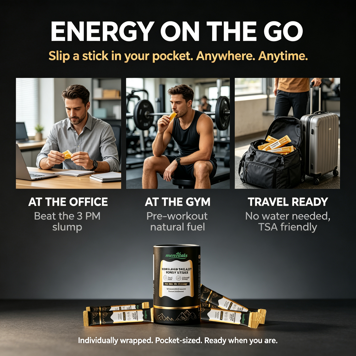 Menvitals Premium Shilajit Honey Sticks Energy, Stamina & Endurance |100% Natural | FDA&GMP&Halal
