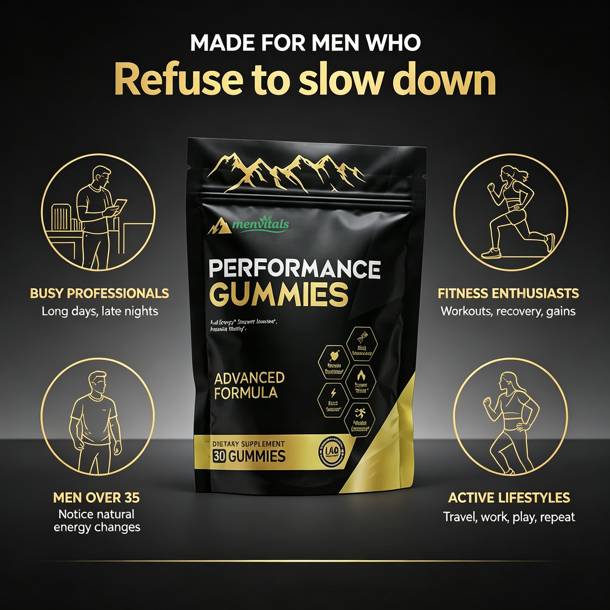 Menvitals Premium Shilajit Performance Gummies |Energy, Stamina & Endurance |100% Natural | FDA&GMP&Halal