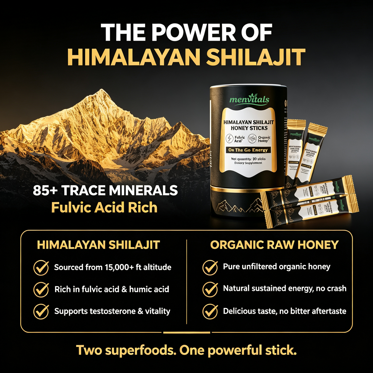 Menvitals Premium Shilajit Honey Sticks Energy, Stamina & Endurance |100% Natural | FDA&GMP&Halal