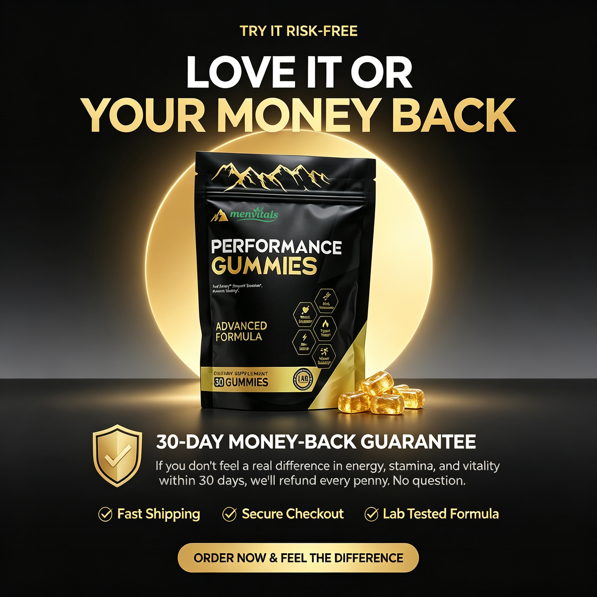 Menvitals Premium Shilajit Performance Gummies |Energy, Stamina & Endurance |100% Natural | FDA&GMP&Halal