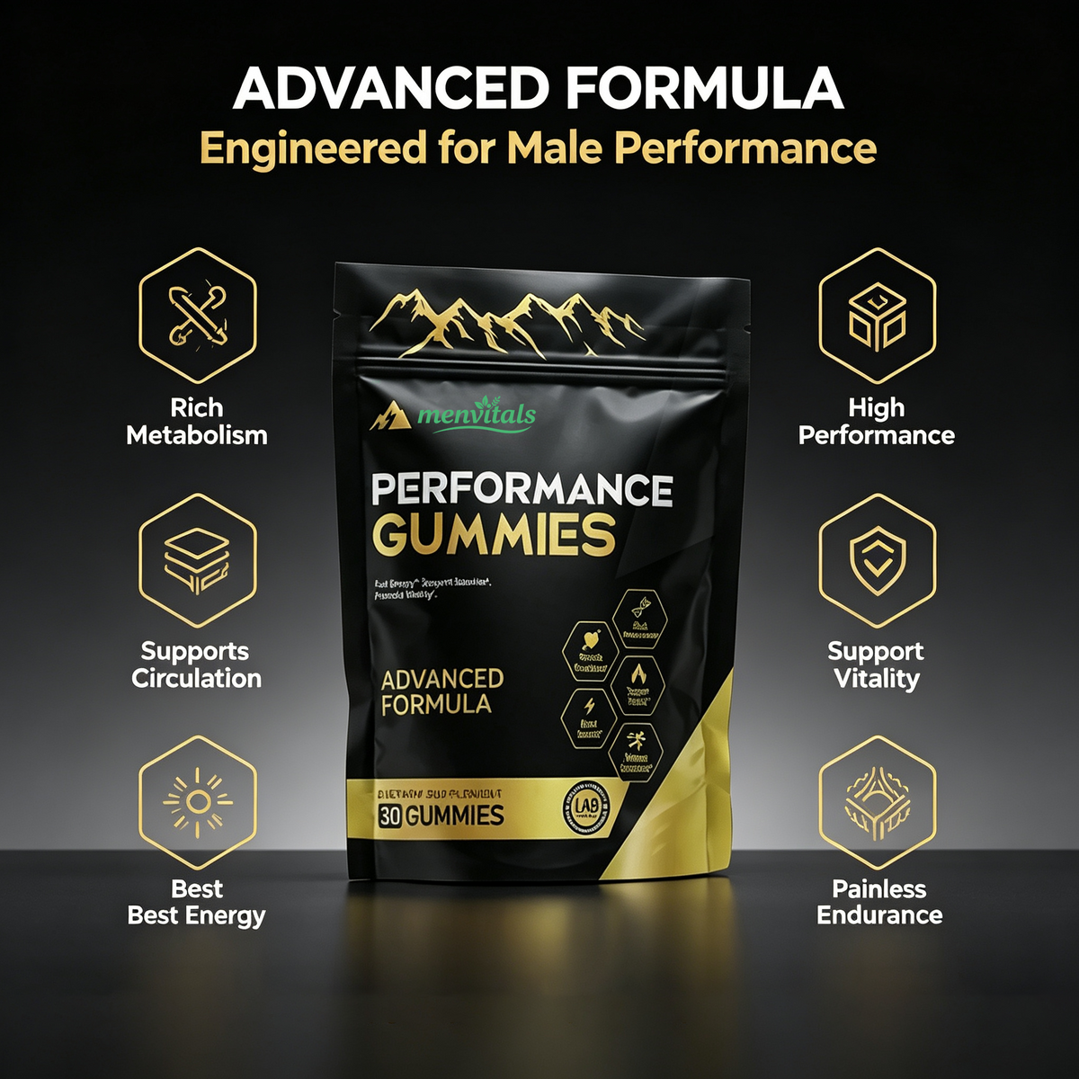 Menvitals Premium Shilajit Performance Gummies |Energy, Stamina & Endurance |100% Natural | FDA&GMP&Halal