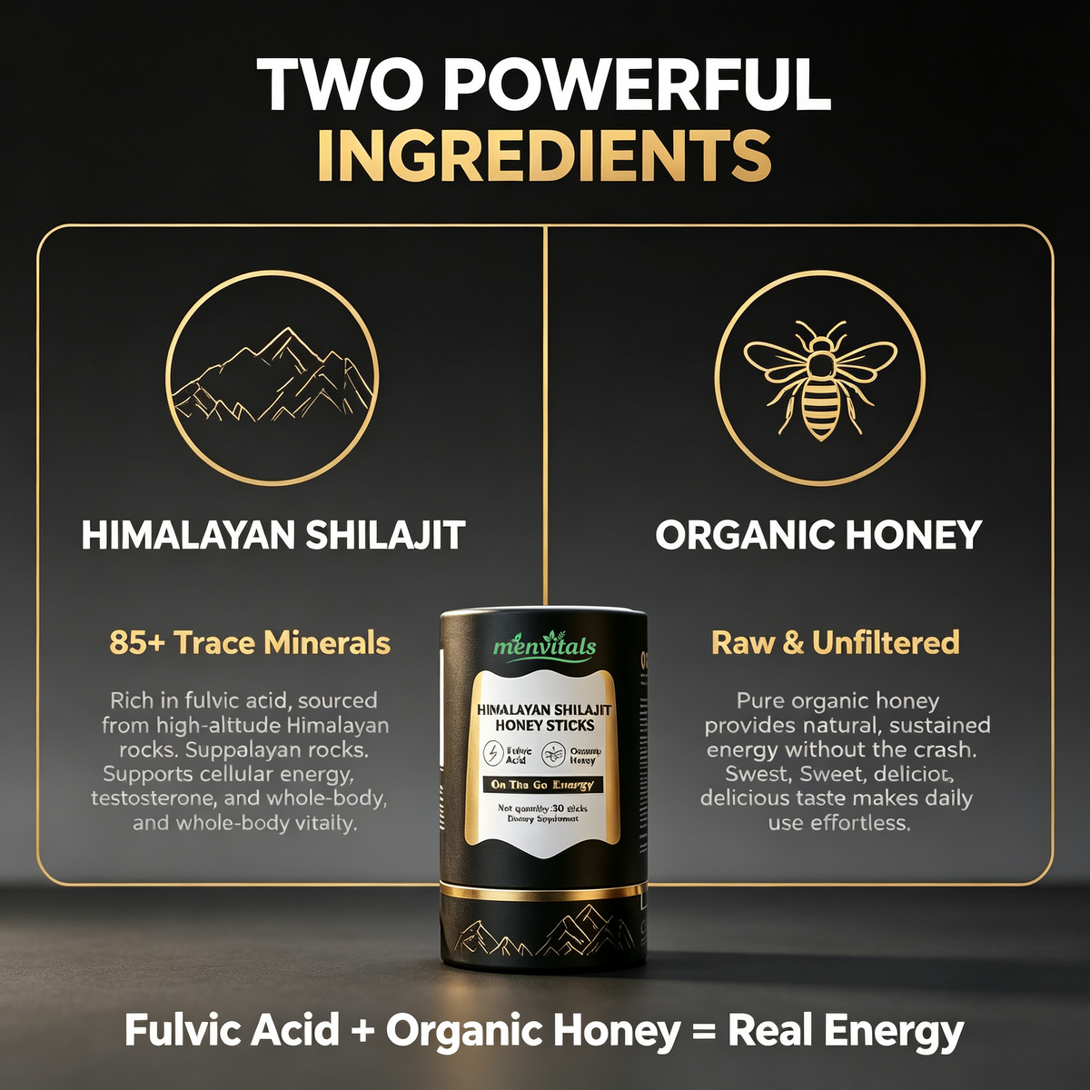 Menvitals Premium Shilajit Honey Sticks Energy, Stamina & Endurance |100% Natural | FDA&GMP&Halal