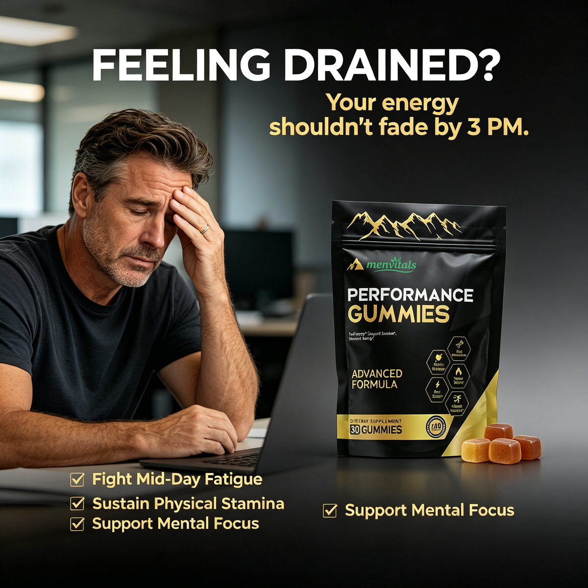 Menvitals Premium Shilajit Performance Gummies |Energy, Stamina & Endurance |100% Natural | FDA&GMP&Halal