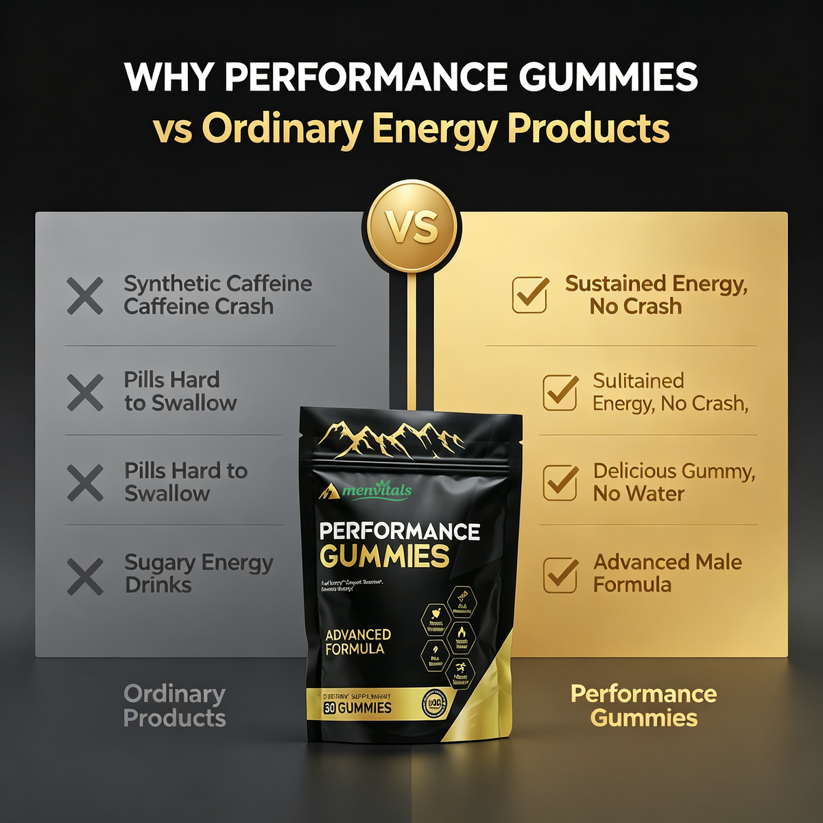 Menvitals Premium Shilajit Performance Gummies |Energy, Stamina & Endurance |100% Natural | FDA&GMP&Halal